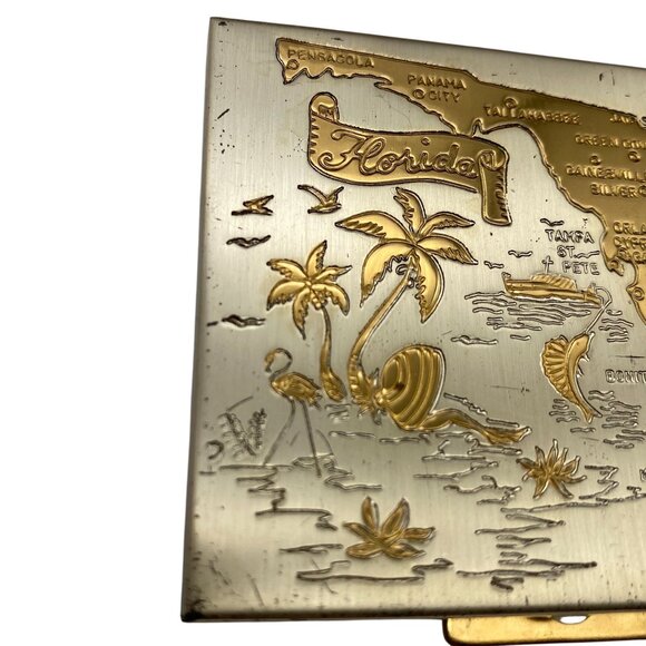 VTG Ritz Florida Compact Souvenir gold tone Powder makeup 1960s Box - Picture 4 of 15